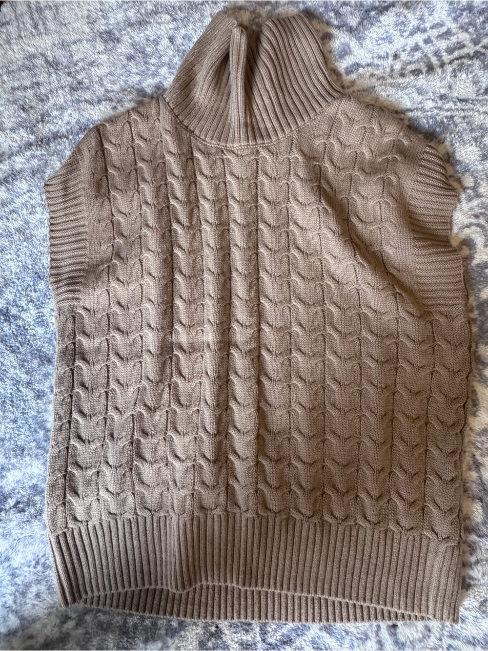 Cable Knit Turtleneck Sleeveless Sweater Vest - Tan